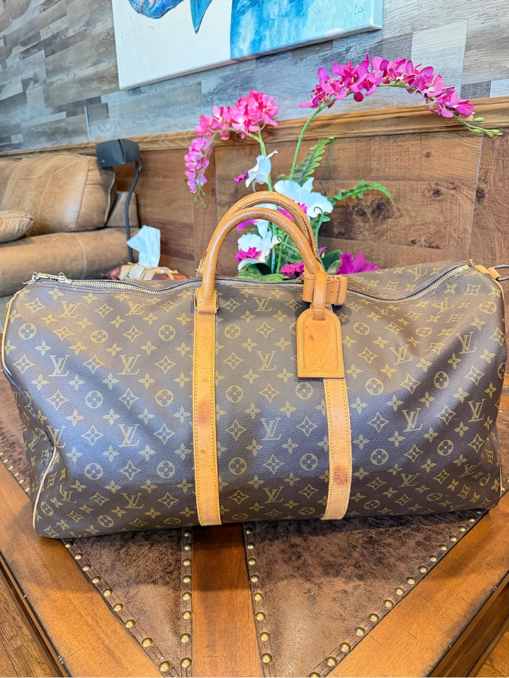 Louis Vuitton Monogram Canvas Duffel with Tan Leather Trim